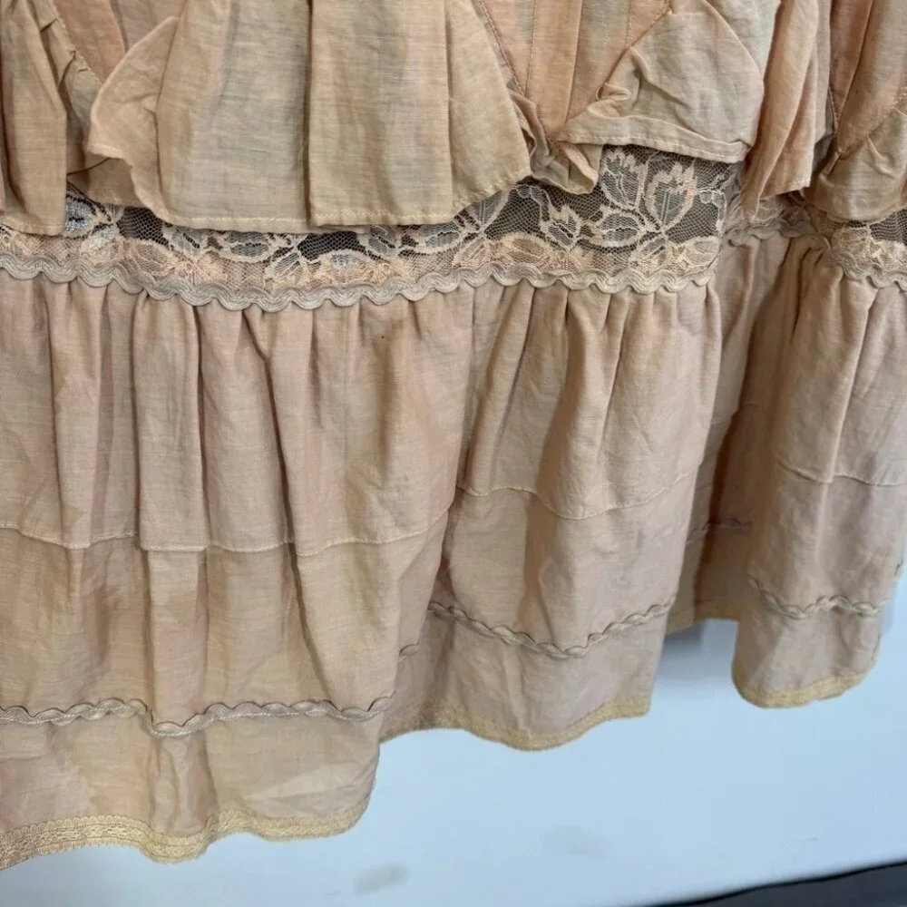 Camelot Italy Peach Lace Tiered Midi Skirt Size S Boho Romantic Cottagecore